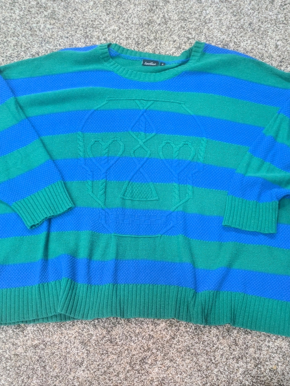 Woman's Size 4X Blue & Green Stripe Cotton/Acrylic Pullover Sweater LOVE SICK